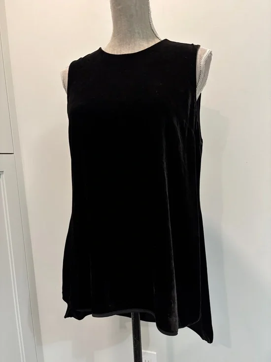 Theory Black Velvet Silk Blend Sleeveless Shell Top High Low Large - Picture 3 of 14